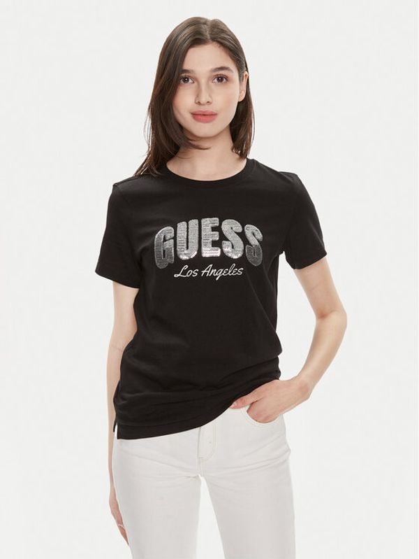 Guess Guess Majica Ss Rn Sequins Logo T W4GI31 I3Z14 Črna Regular Fit