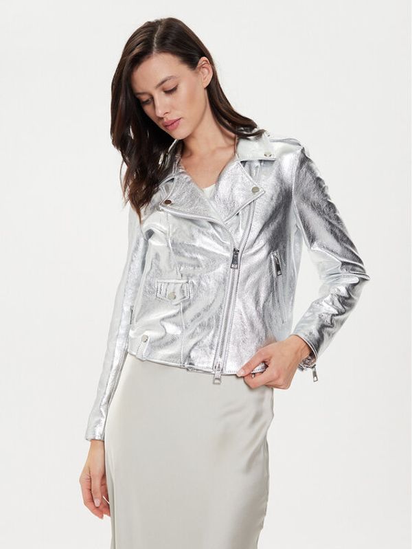 Imperial Imperial Usnjena jakna V3025730 Srebrna Regular Fit