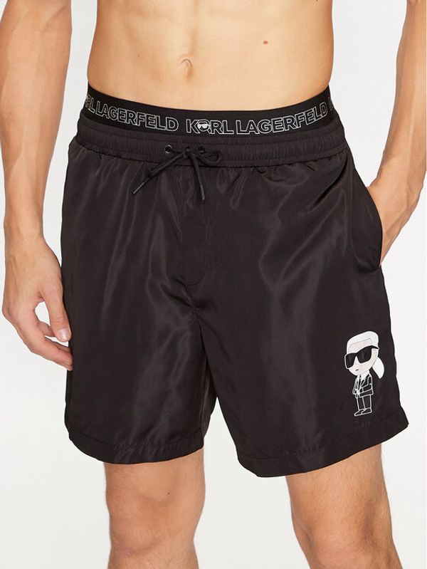 KARL LAGERFELD KARL LAGERFELD Kratke hlače za na plažo Ikonik 2.0 Elastic Med Shorts 235M2213 Črna Regular Fit