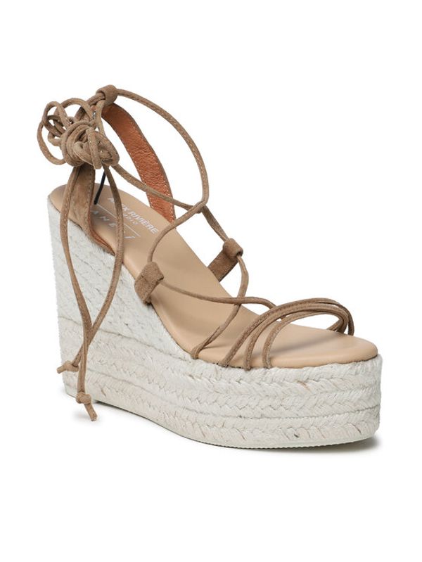 Manebi Manebi Espadrile Soft Suede Lace-Up Wedge Espadrilles L 8.7 WA Rjava