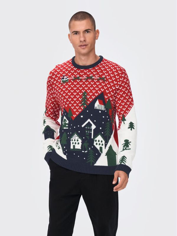 Only & Sons Only & Sons Pulover Xmas 22023349 Rdeča Regular Fit