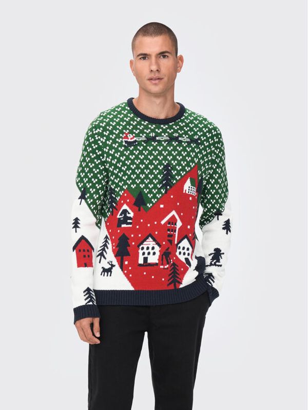 Only & Sons Only & Sons Pulover Xmas 22023349 Zelena Regular Fit