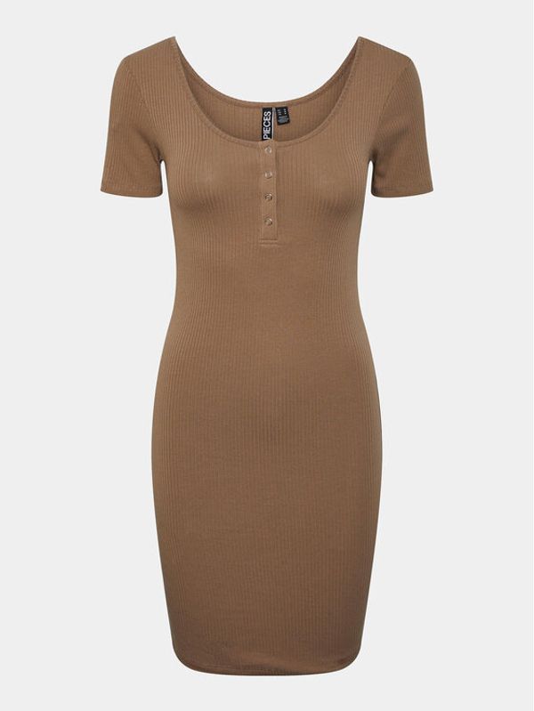 Pieces Pieces Vsakodnevna obleka Kitte 17146324 Rjava Slim Fit