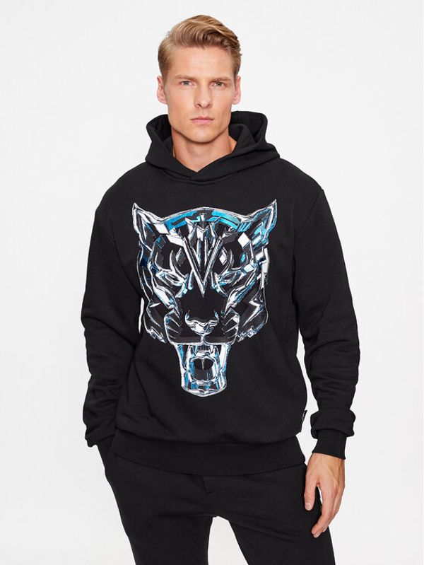 Plein Sport Plein Sport Jopa Hoodie Sweatshirt Chrome Tiger AACC MJB3163 SJO001N Črna Regular Fit