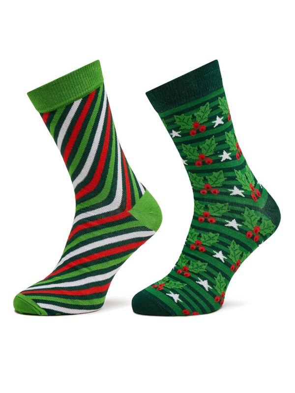 Rainbow Socks Rainbow Socks Set 2 parov moških visokih nogavic Xmas Socks Balls Adults Gifts Pak 2 Zelena