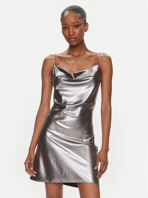 ROTATE ROTATE Cocktail obleka Metallic Mini Slip 1116472293 Srebrna Regular Fit