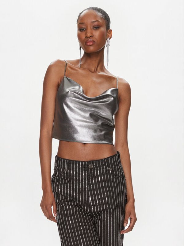 ROTATE ROTATE Top Metallic Crop Top 1116512293 Srebrna Regular Fit