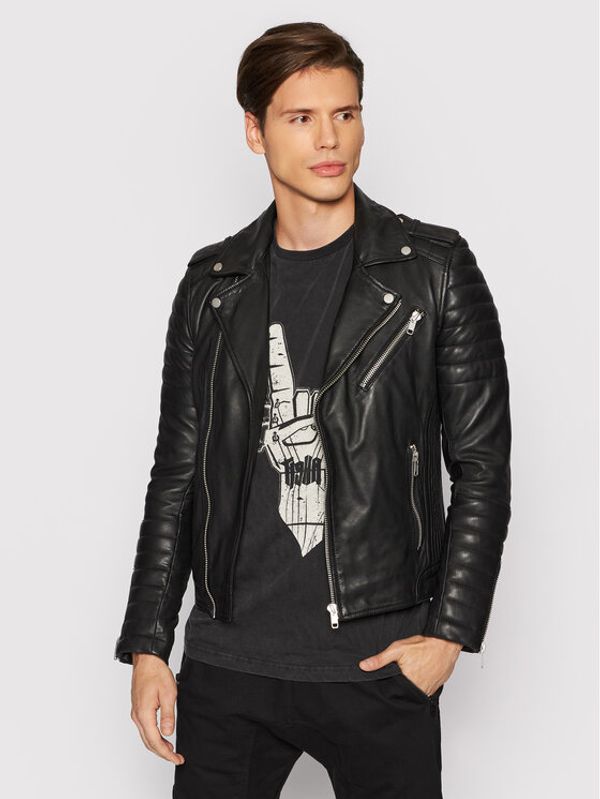 Serge Pariente Serge Pariente Usnjena jakna Hipster Črna Regular Fit