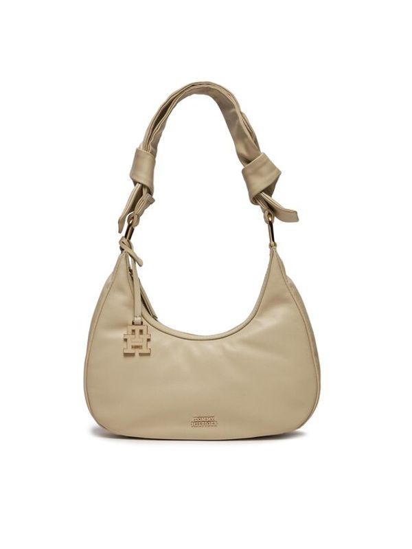 Tommy Hilfiger Tommy Hilfiger Ročna torba Pushlock Leather Hobo AW0AW16073 Écru