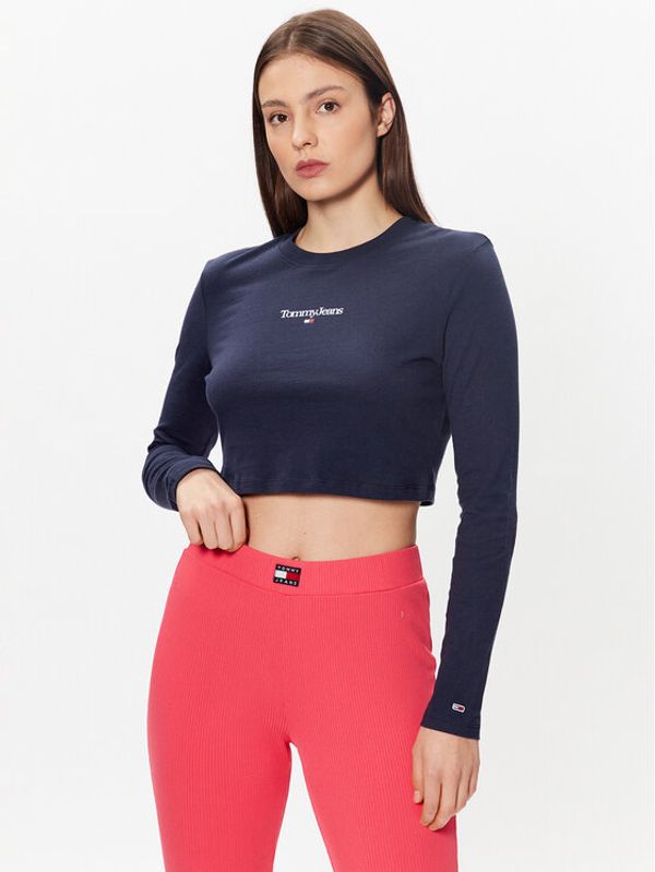 Tommy Jeans Tommy Jeans Bluza Essential Logo DW0DW15443 Mornarsko modra Cropped Fit