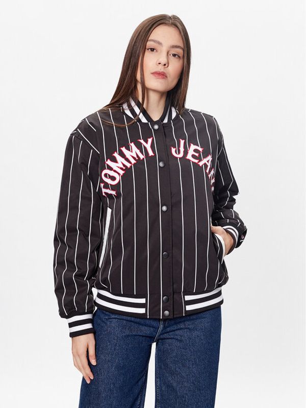 Tommy Jeans Tommy Jeans Bomber jakna Pinstripe Letterman DW0DW15336 Črna Relaxed Fit