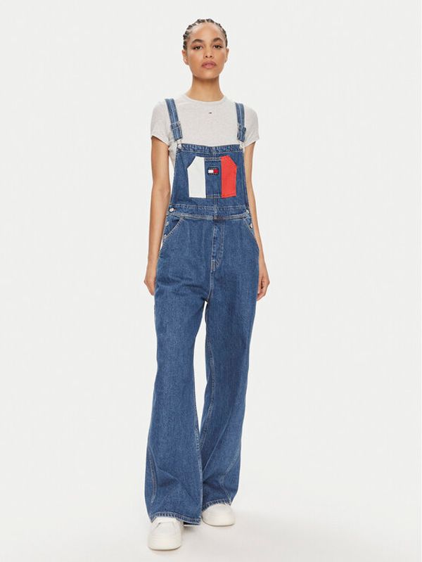 Tommy Jeans Tommy Jeans Jeans hlače z naramnicami Classic Flag DW0DW18208 Modra Wide Leg