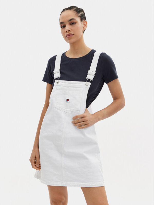 Tommy Jeans Tommy Jeans Jeans obleka Pinafore DW0DW17680 Bela Regular Fit