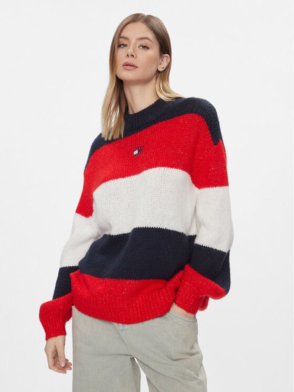 Tommy Jeans Tommy Jeans Pulover Tjw Colorblock Sweater DW0DW17495 Mornarsko modra Regular Fit