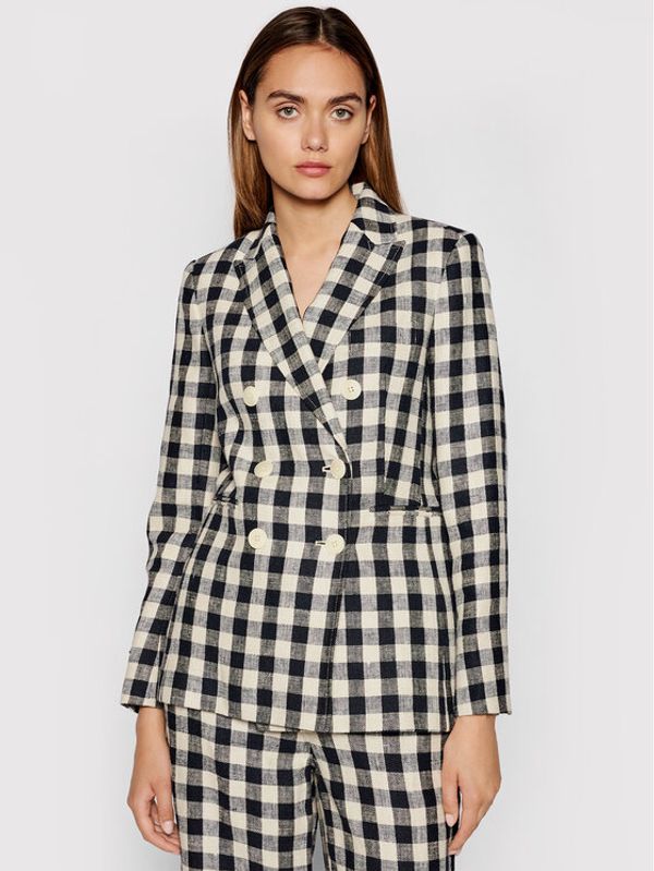 Tory Burch Tory Burch Suknjič Linen Gingham Blazer 79846 Pisana Regular Fit