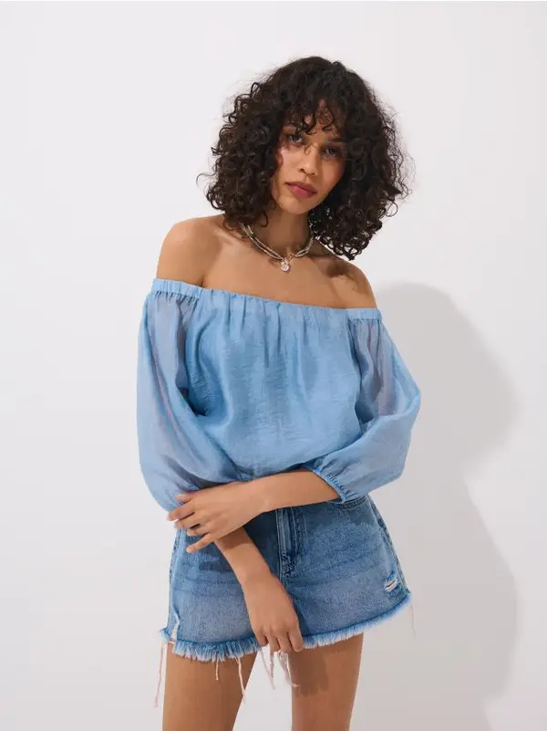 Mohito Mohito - Bluza z odprtimi rameni - modra