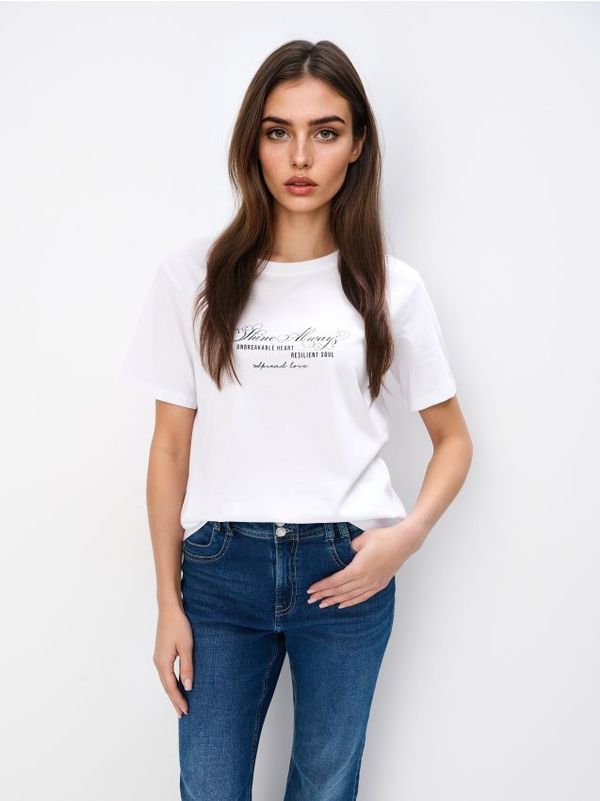 Mohito Mohito - Bombažna majica s potiskom - bela