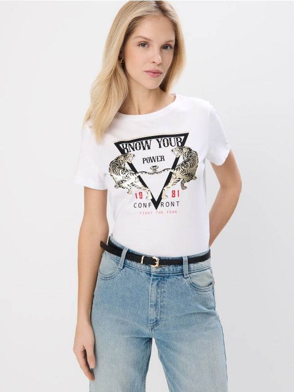 Mohito Mohito - Bombažna majica s potiskom - bela