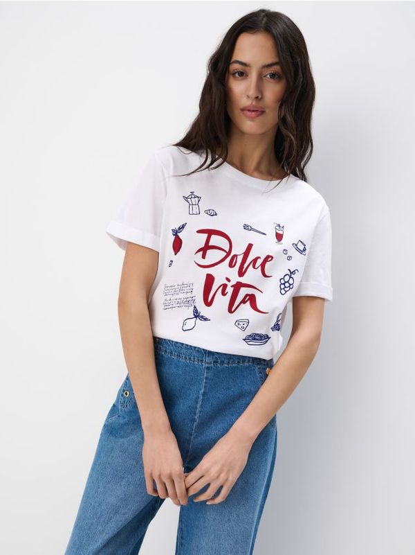 Mohito Mohito - Bombažna majica s potiskom - bela