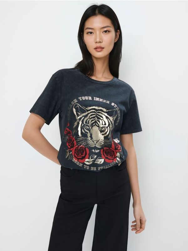 Mohito Mohito - Bombažna majica s potiskom - črna