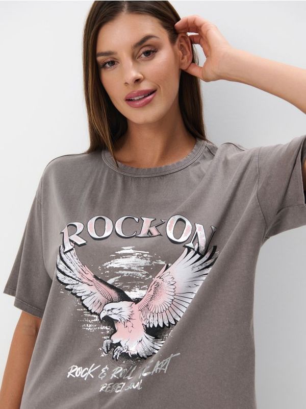 Mohito Mohito - Bombažna majica s potiskom - siva