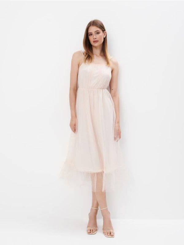 Mohito Mohito - Obleka midi na naramnice - krem