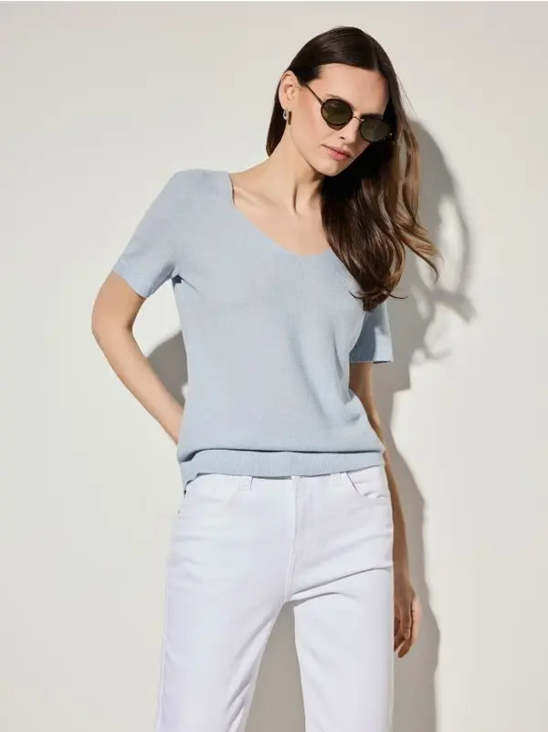 Mohito Mohito - Pleteni pullover s kovinskim sijajem - modra