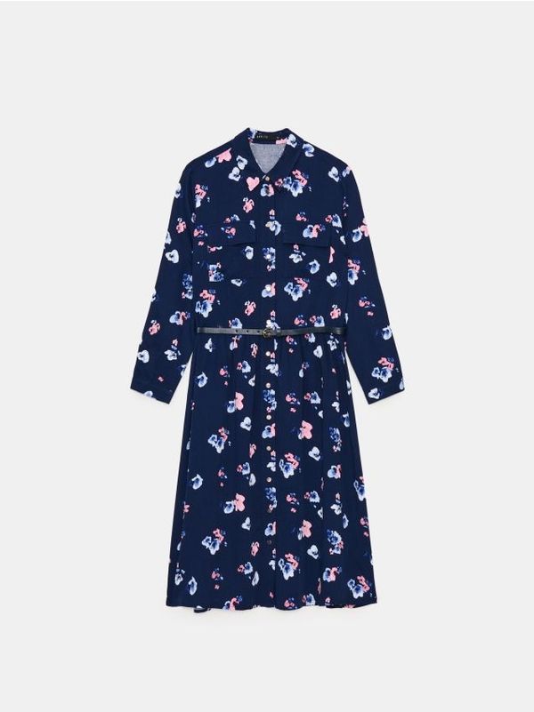 Mohito Mohito - Srajčna obleka midi - mornarsko modra