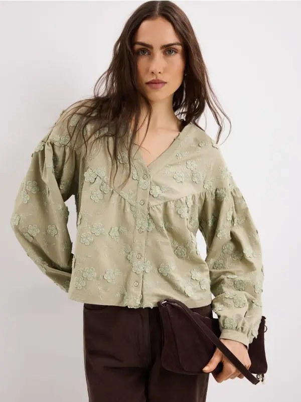 Mohito Mohito - Vezena bluza - olivna