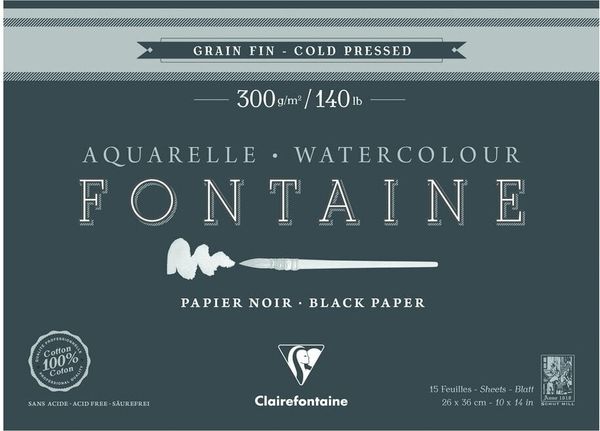 Clairefontaine Clairefontaine Fontaine Black Cold-Pressed Glued Pad On 4 Sides Skicirka 26 x 36 cm 300 g