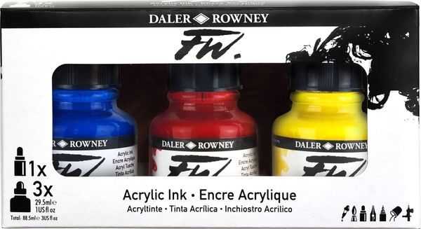 Daler Rowney Daler Rowney FW Cardboard Box Starter Set Sada akrylových tušov 3 x 29,5 ml