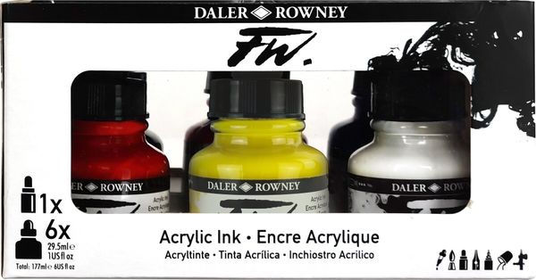 Daler Rowney Daler Rowney FW Cardboard Box Starter Set Sada akrylových tušov 6 x 29,5 ml