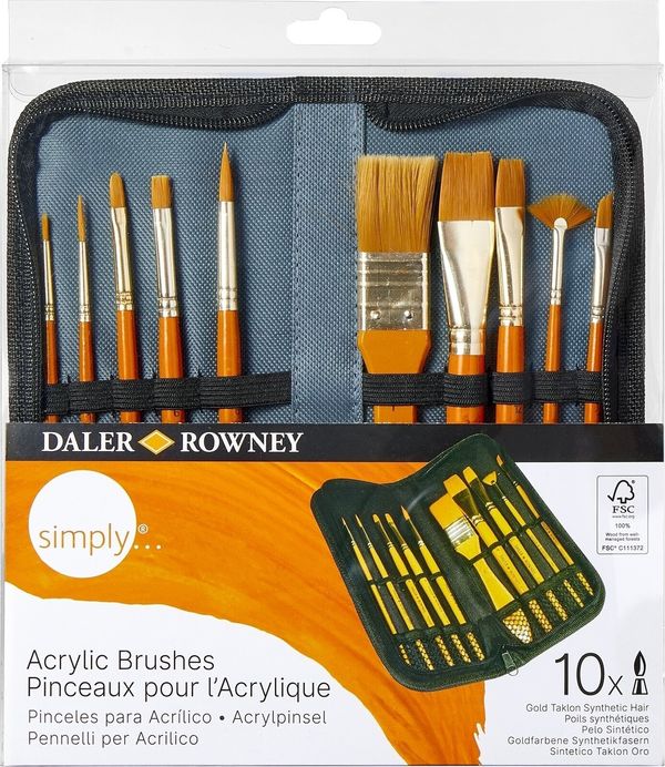 Daler Rowney Daler Rowney Simply Acrylic Brush Gold Taklon Synthetic Komplet čopičev 10 kos.