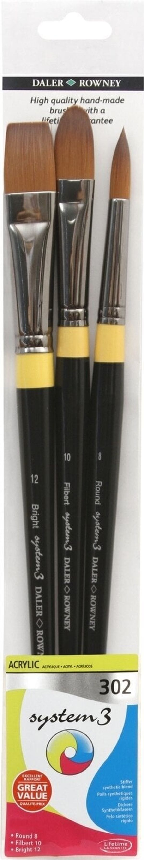 Daler Rowney Daler Rowney System3 Acrylic Brush Stiff Synthetic Komplet čopičev 3 kos.