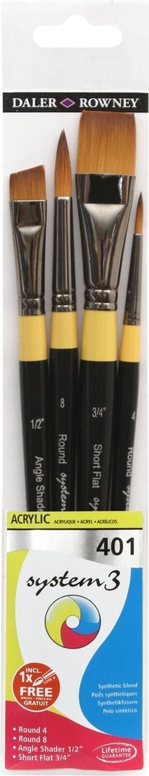 Daler Rowney Daler Rowney System3 Acrylic Brush Synthetic Komplet čopičev 4 kos.