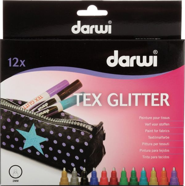 Darwi Darwi Tex Fabric Glitter Marker Set Sada textilných fixiek 12 x 6 ml