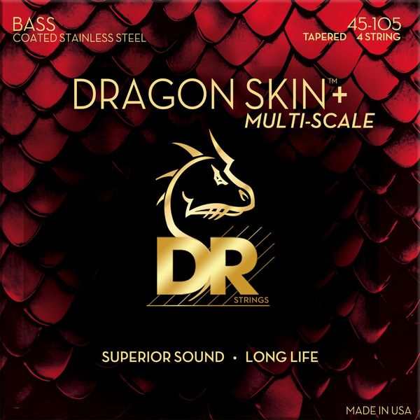 DR Strings DR Strings Dragon Skin+ Coated Steel Medium 45-105 Tapered Multi-Scale Strune za bas kitaro