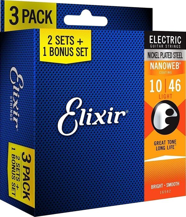 Elixir Elixir 16542 Nanoweb Electric Guitar Light 3 Pack (10-46) Strune za električno kitaro