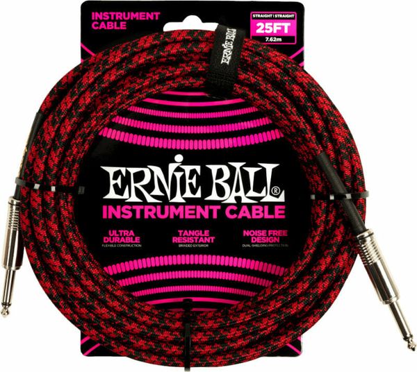 Ernie Ball Ernie Ball Braided Straight Straight Inst Cable Črna-Rdeča 7,5 m Ravni - Ravni
