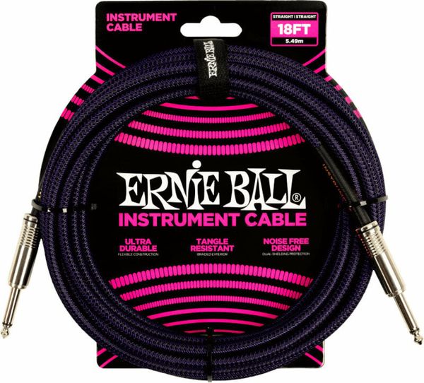 Ernie Ball Ernie Ball Braided Straight Straight Inst Cable Črna-Vijolična 5,5 m Ravni - Ravni