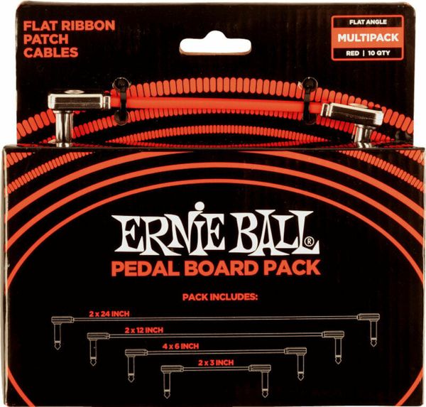 Ernie Ball Ernie Ball Flat Ribbon Patch Cables Pedalboard Rdeča 15 cm-30 cm-60 cm-7,5 cm Kotni - Kotni