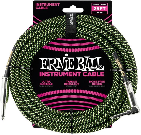 Ernie Ball Ernie Ball P06066 Črna-Zelena 7,5 m Ravni - Kotni