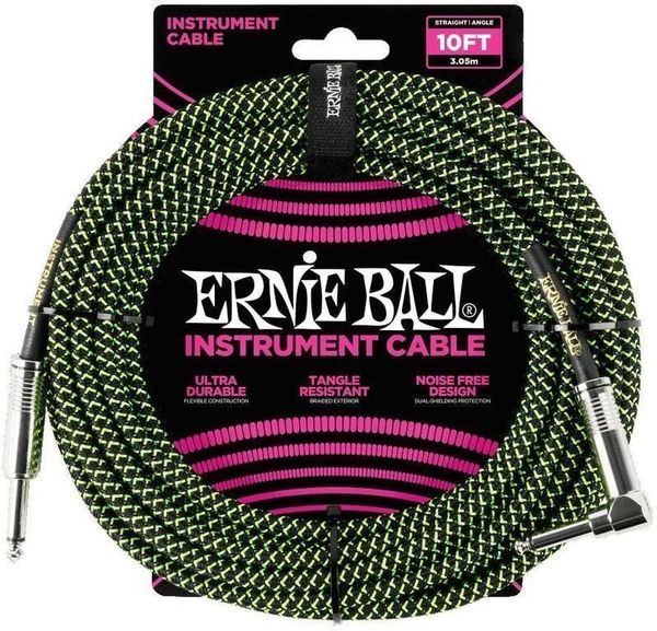 Ernie Ball Ernie Ball P06077-EB Črna-Zelena 3 m Ravni - Kotni