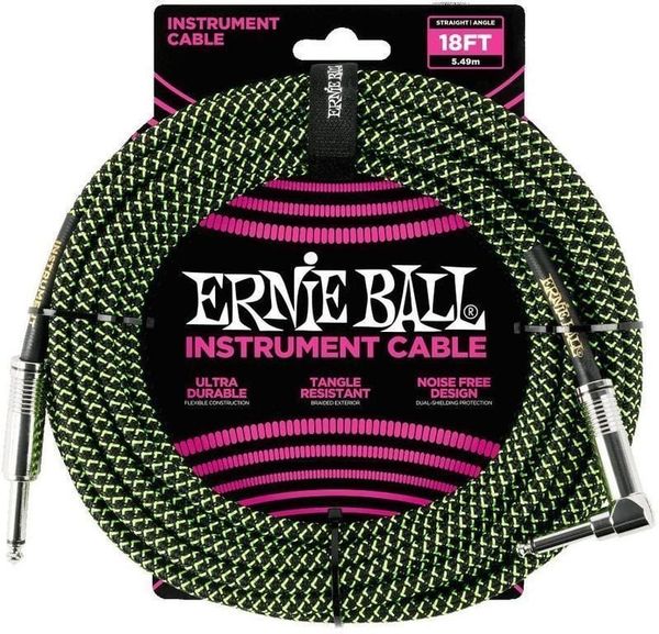 Ernie Ball Ernie Ball P06082-EB Črna-Zelena 5,5 m Ravni - Kotni