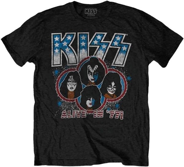 Kiss Kiss Majica Alive in '77 Unisex Black 2XL