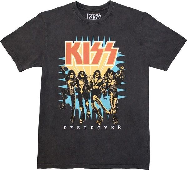 Kiss Kiss Majica Destroyer 3D Logo Stone Wash Unisex Charcoal Grey L