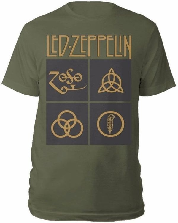 Led Zeppelin Led Zeppelin Majica Gold Symbols in Black Square Unisex Green 2XL