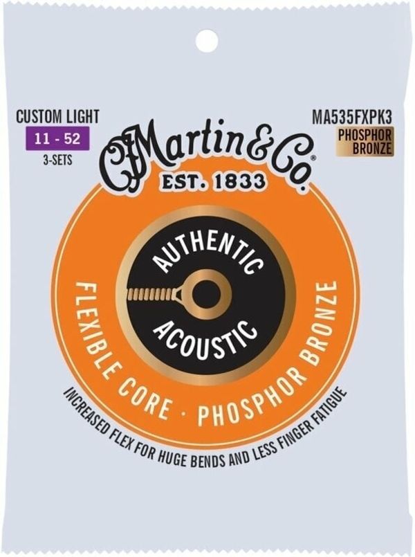 Martin Martin Authentic Flexible Core 92/8 Phosphor Bronze Custom Light 3-Pack Strune za akustično kitaro