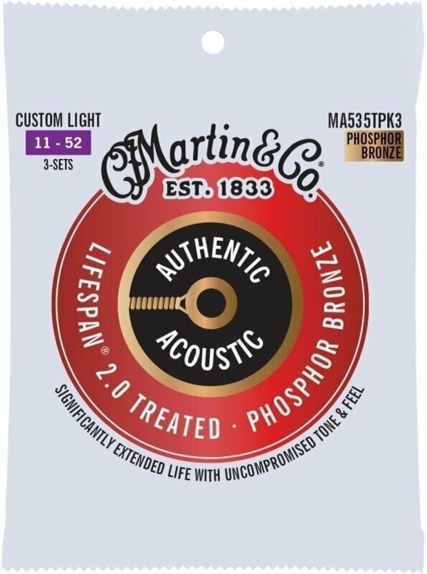 Martin Martin Authentic Lifespan 2.0 92/8 Phosphor Bronze Custom Light 3-Pack Strune za akustično kitaro