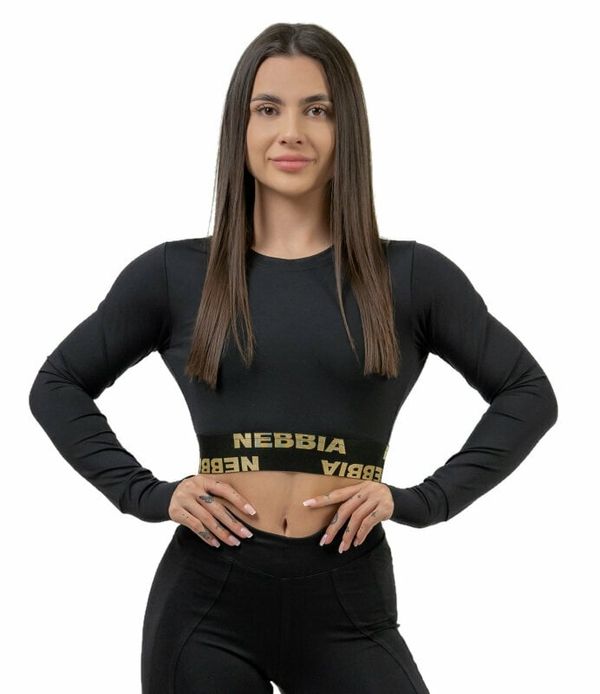 Nebbia Nebbia Long Sleeve Crop Top INTENSE Perform Black/Gold L Fitnes majica
